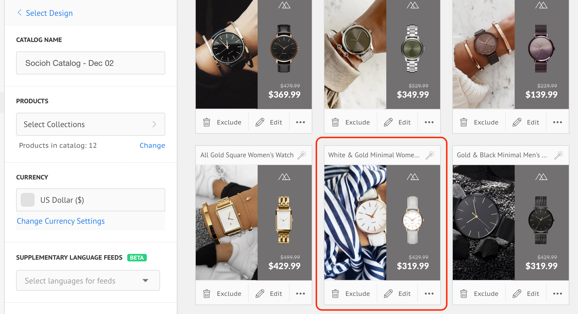 Editing individual product cards in Socioh's Branded Catalogs